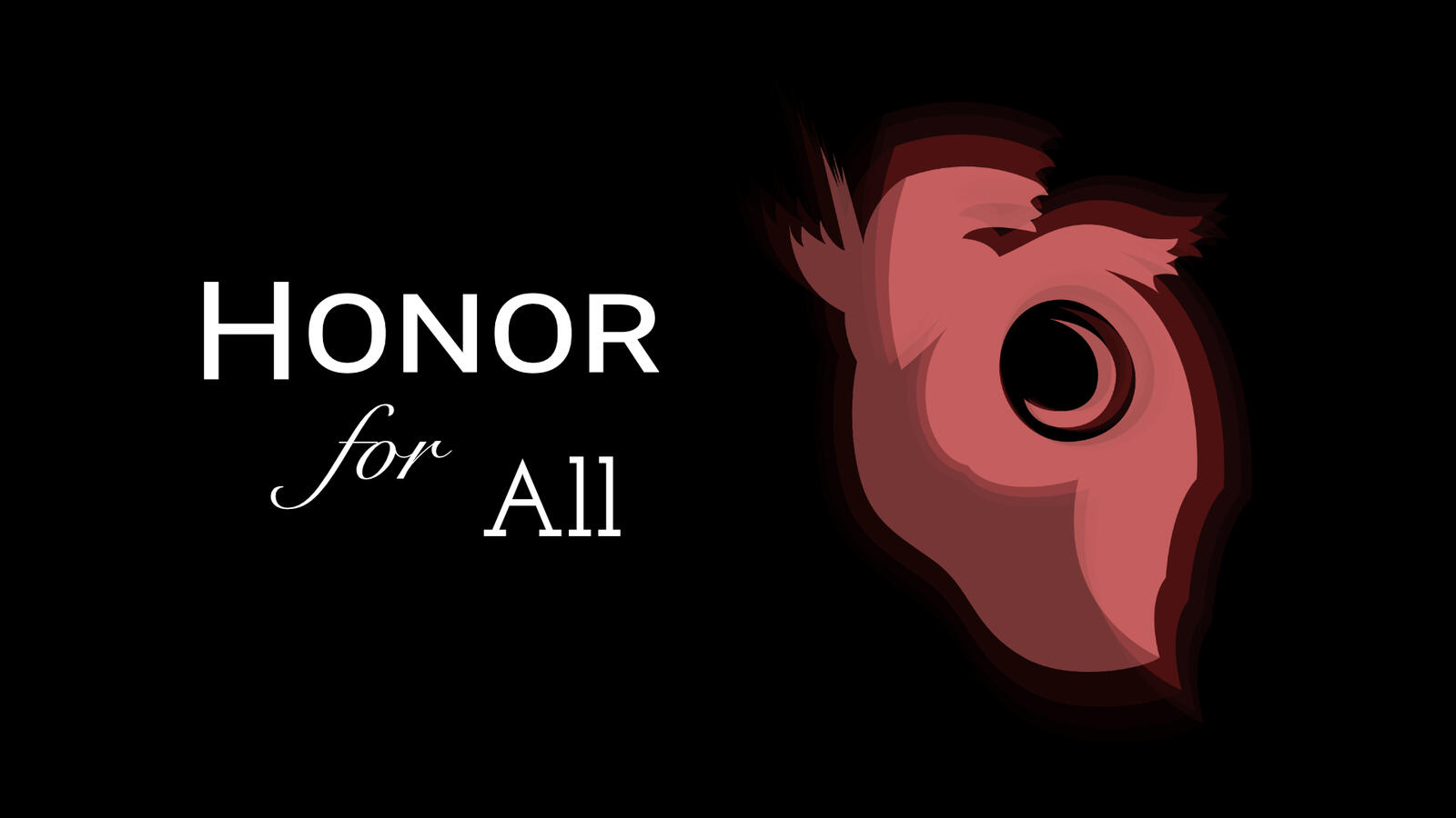 A vector heart done in a pinkish red that seems to be beating set on a black background beside text of varying fonts that reads "Honor for All".